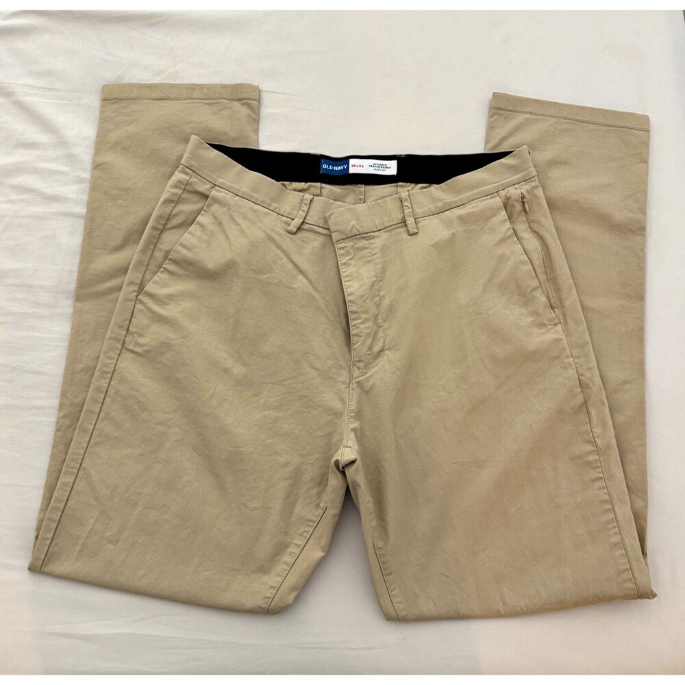 Old Navy Men’s Beige Solid Chino Pants 36x34Straight Leg Quick Dry Flat Front